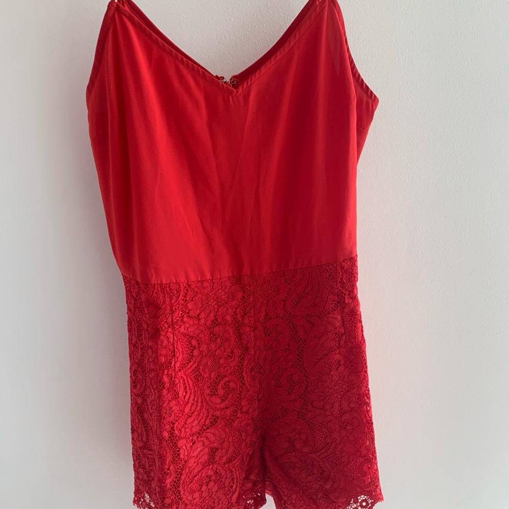 Saylor Savannah Red Lace Romper Two Piece - Picture 6 of 10
